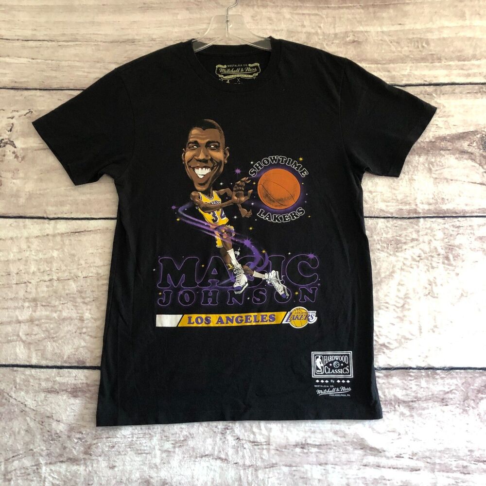 Mitchell & Ness Magic Johnson Shirt Men S Black Showtime Caricature LA Lakers